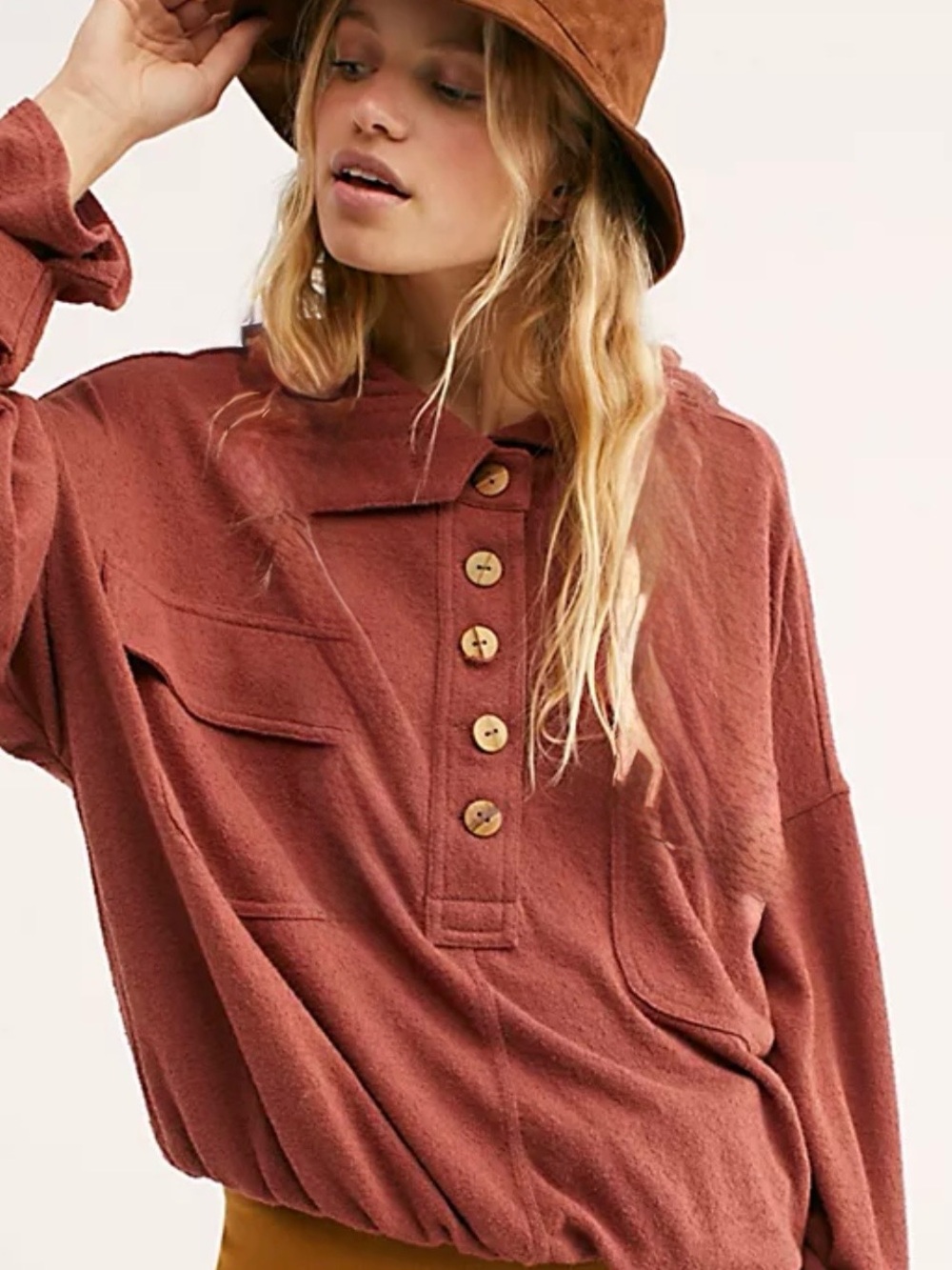 Free People Beach Sail Away Hoodie Terracotta Rust Brown